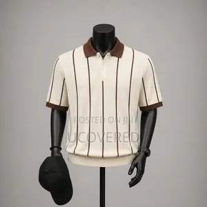 Vertical Striped Knit Polo Shirt