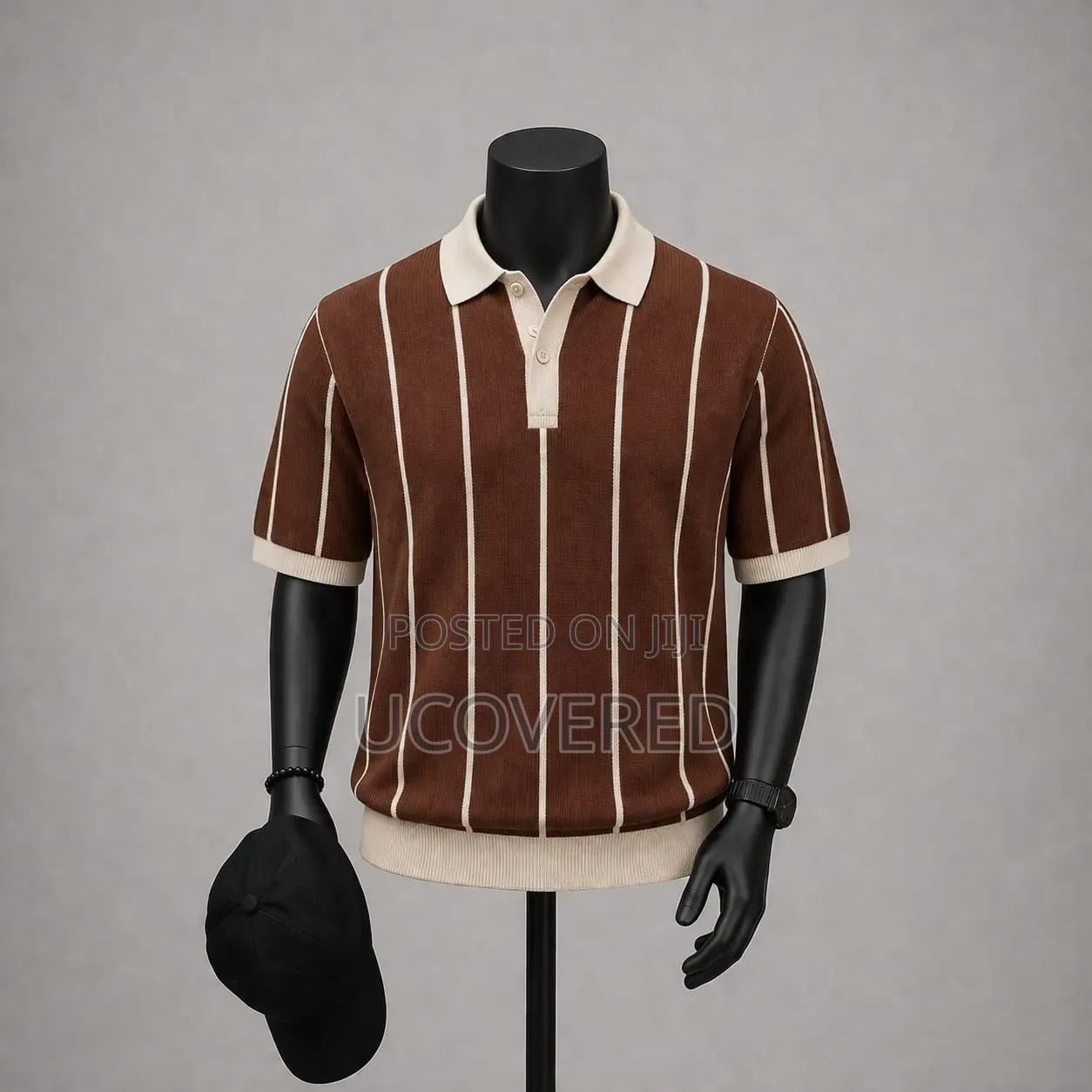 Vertical Striped Knit Polo Shirt