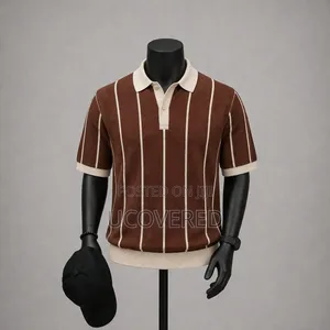 Vertical Striped Knit Polo Shirt