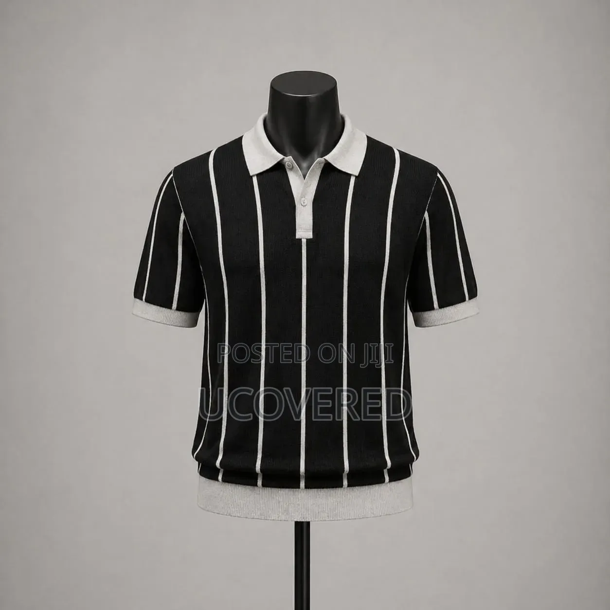 Vertical Striped Knit Polo Shirt