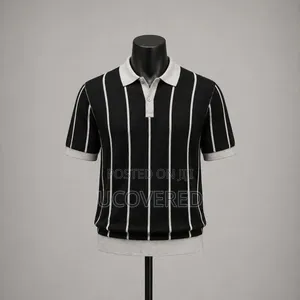 Vertical Striped Knit Polo Shirt