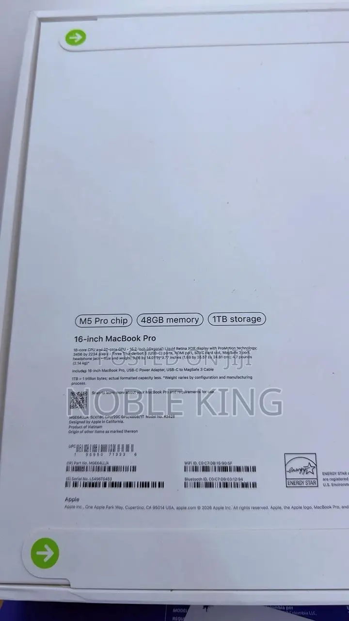 New Apple MacBook Pro 2026 M5 Pro 16-inch 48GB Apple M5 Pro SSD 1T