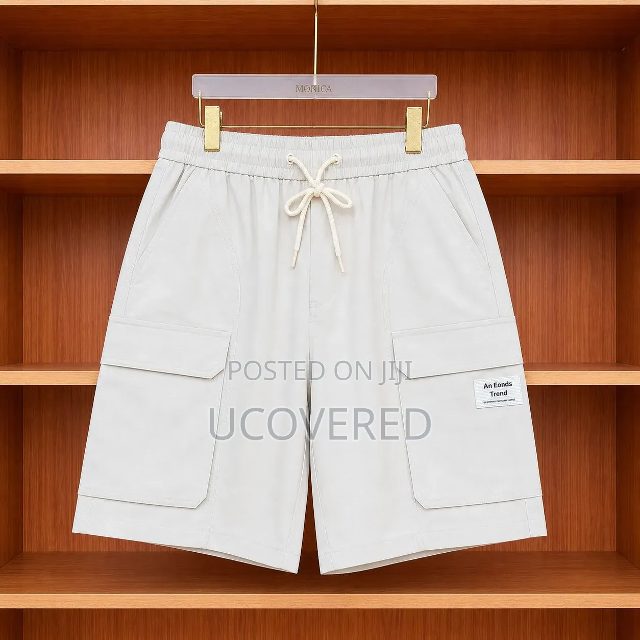 Drawstring Cargo Shorts With Zippered Side Pockets Available