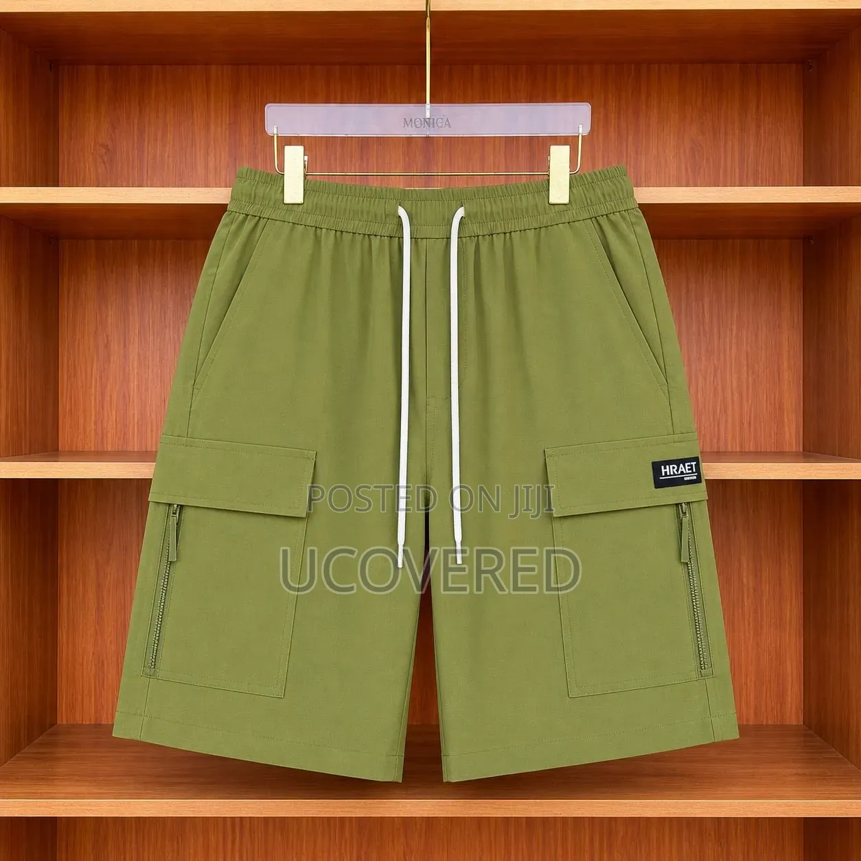 Drawstring Cargo Shorts With Zippered Side Pockets Available