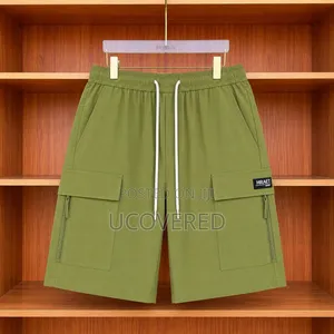 Drawstring Cargo Shorts With Zippered Side Pockets Available