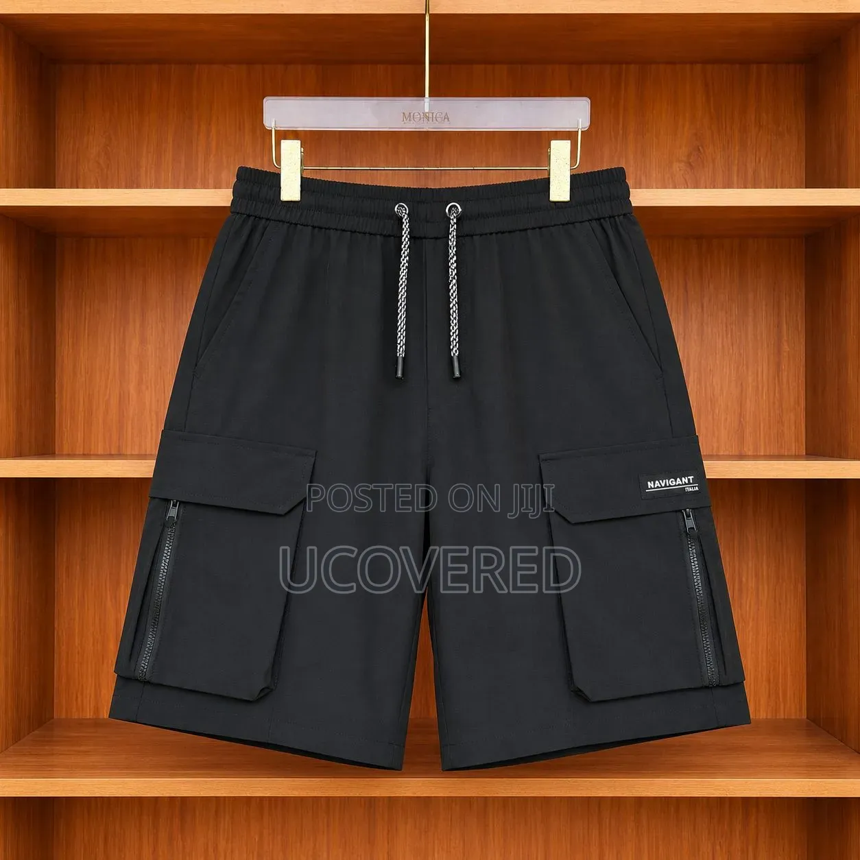 Drawstring Cargo Shorts With Zippered Side Pockets Available