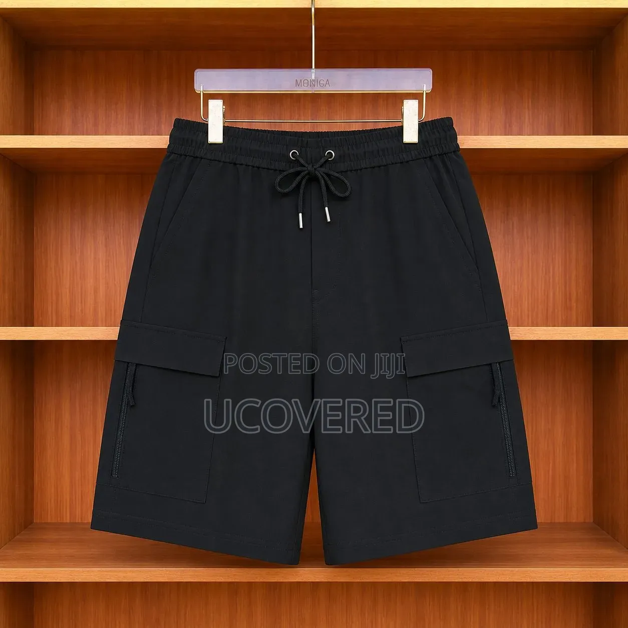 Drawstring Cargo Shorts With Zippered Side Pockets Available