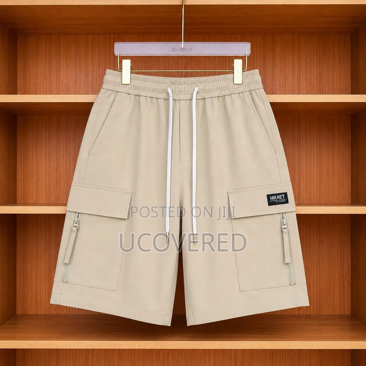 Drawstring Cargo Shorts With Zippered Side Pockets Available