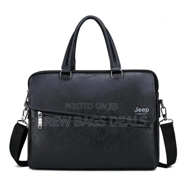Quality Pure Leather Jeep 15.6 Inches Men Laptop Bag Shoulder Strap