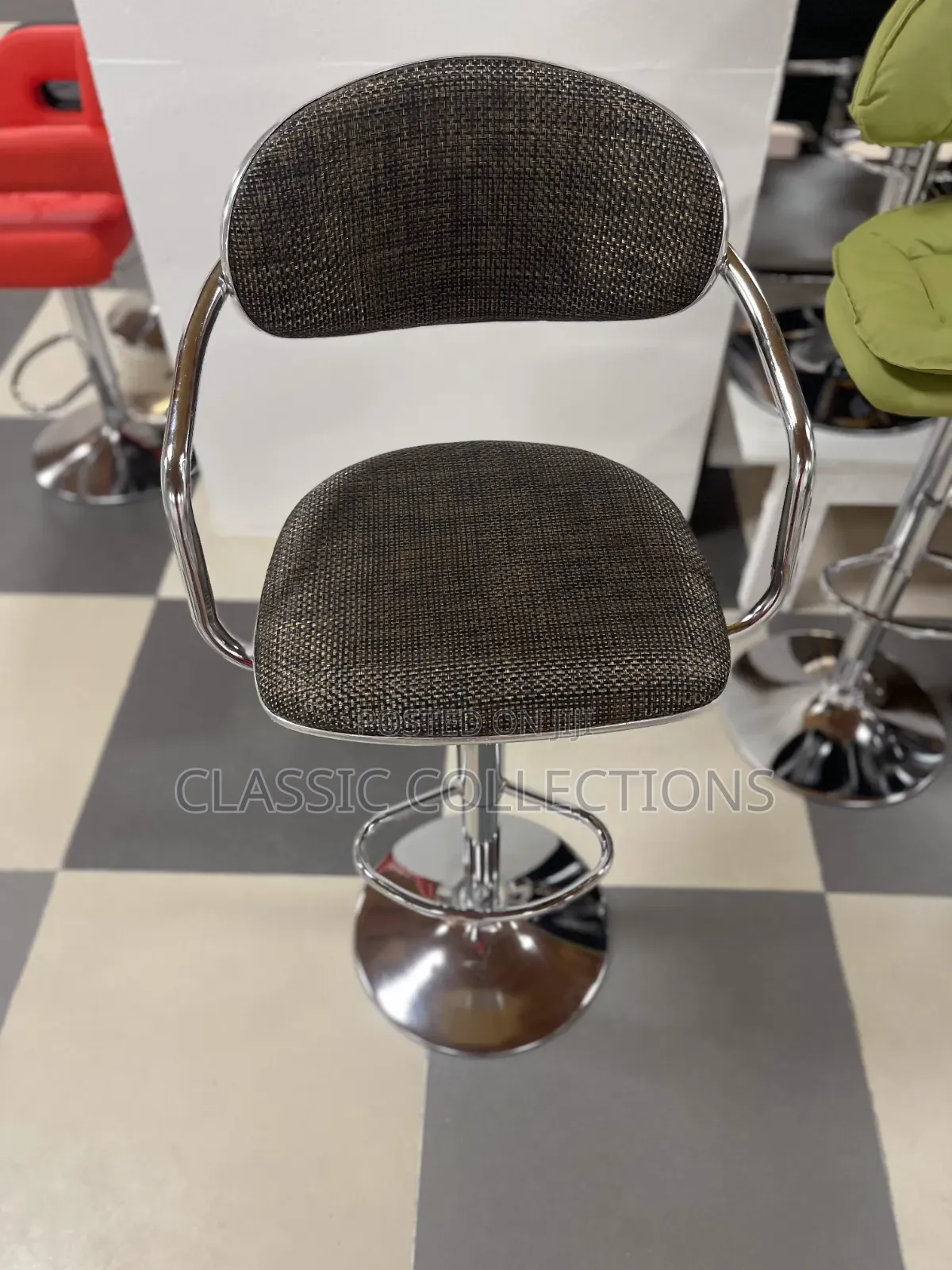 Bar Stool With Curved Chrome Frame