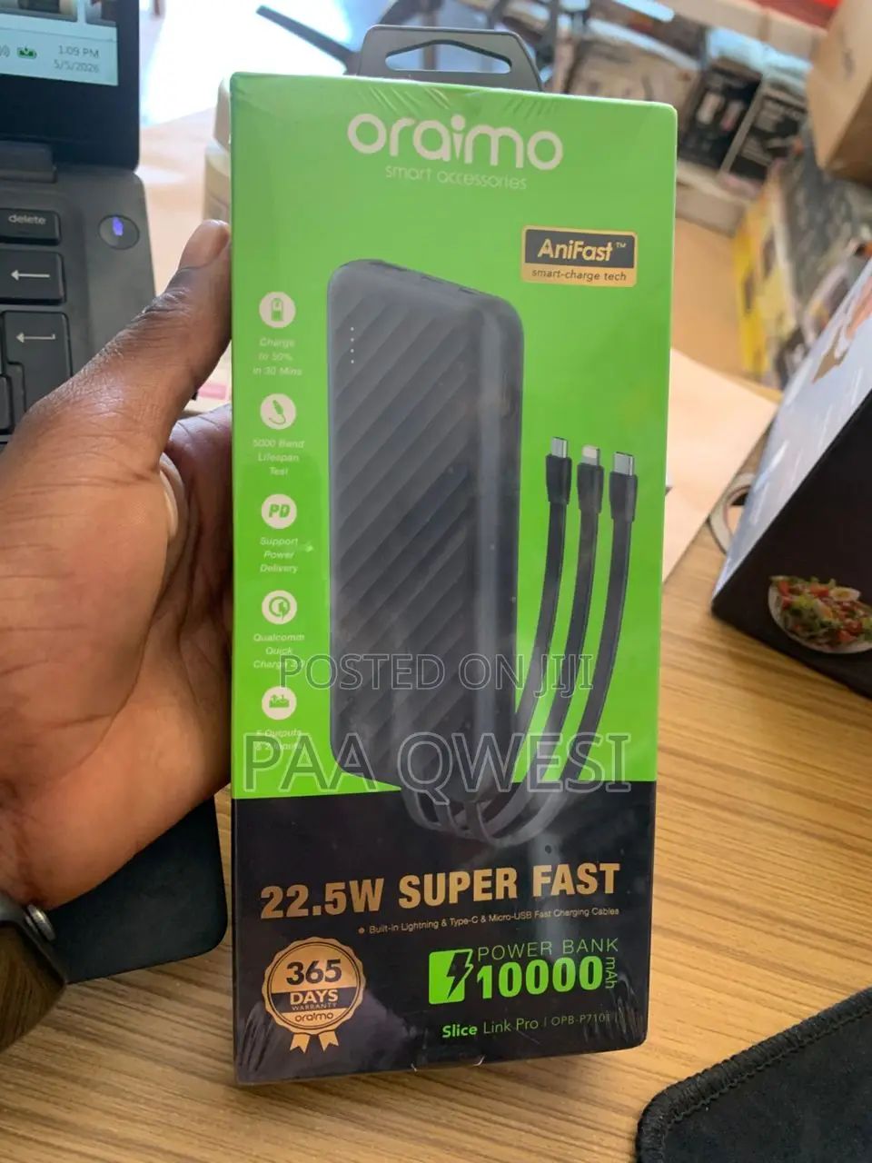 Oraimo 22.5w Power Bank 10000mah – Built-in Cable Charger