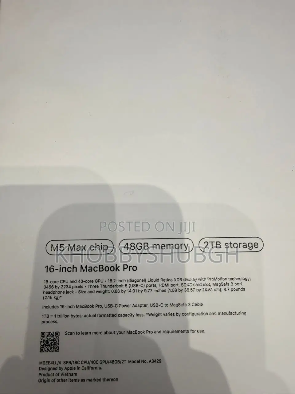 New Laptop Apple MacBook Pro 48GB Apple M5 Max SSD 2T