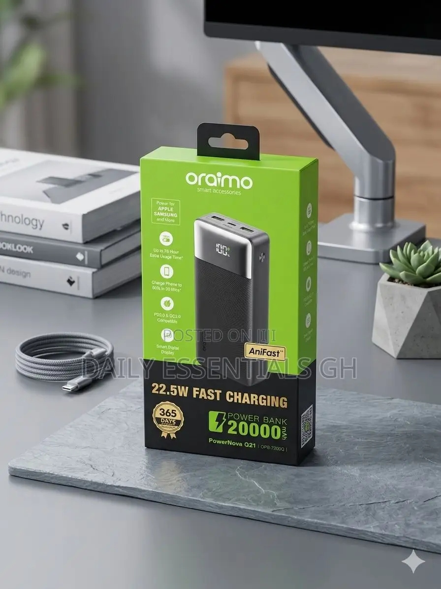 Oraimo 20000mah 22.5w Fast Charging Power Bank – High Capacity