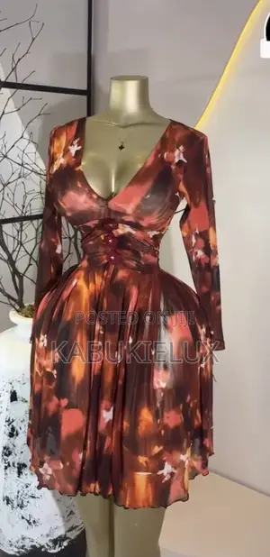 Abstract Pleated Flare Mesh Dress