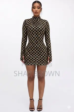 Black Gold Shiny Party Dress