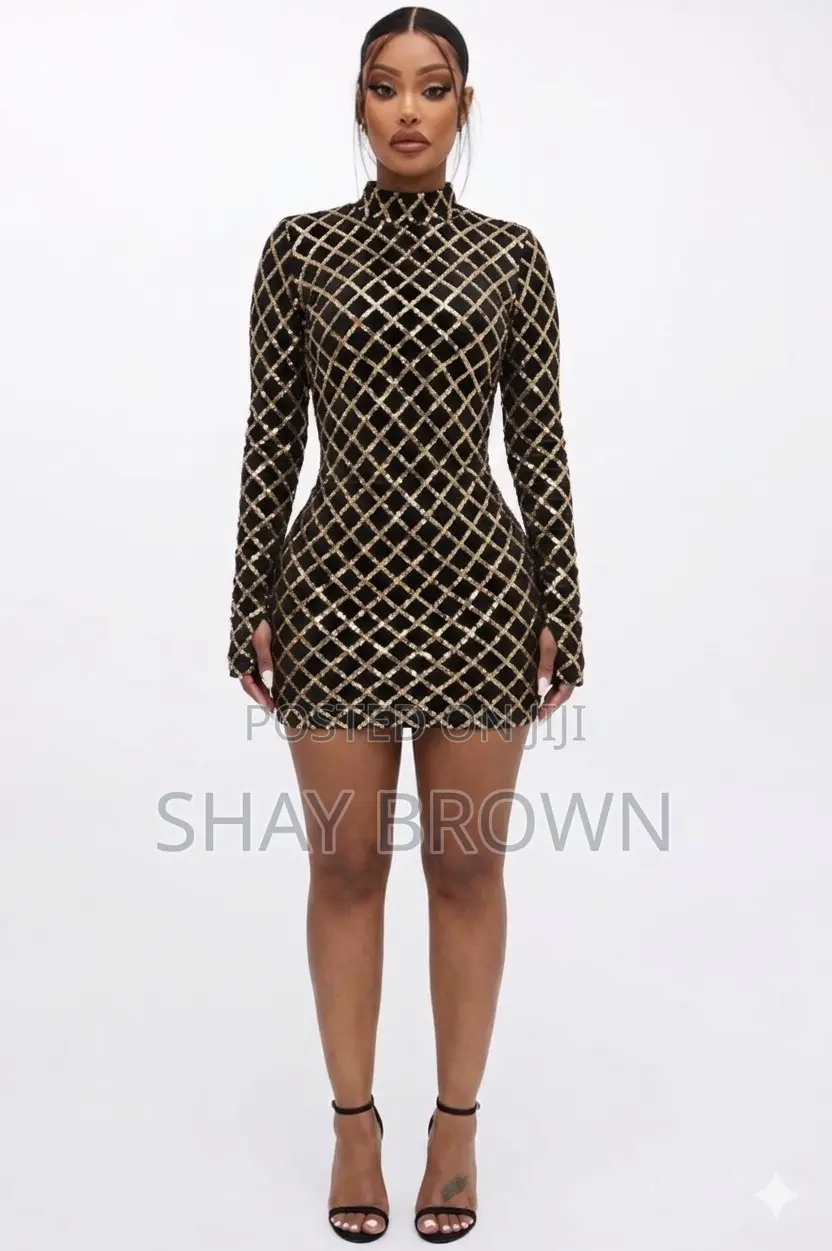 Black Gold Shiny Party Dress