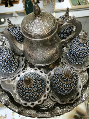 Arabic Tea/Coffee Set. Blue Eyes and Crystals