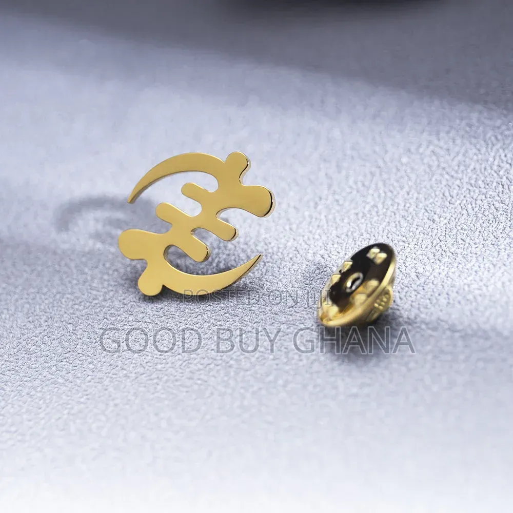 Gye Nyame Adinkra Label Pin Gold Silver Black