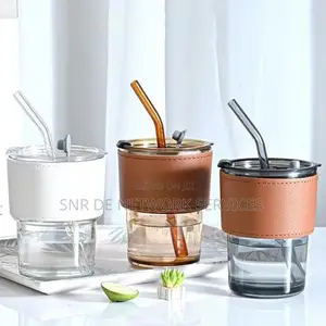 Slub Glass Cup With Glass Straw