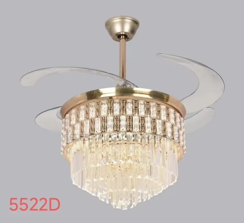 Luxury Crystal Ceiling Fan With Modern Invisible Blades Design