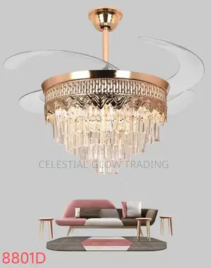 Luxury Crystal Ceiling Fan With Modern Invisible Blades Design