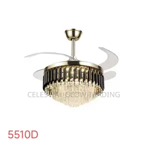 Luxury Crystal Ceiling Fan With Modern Invisible Blades Design