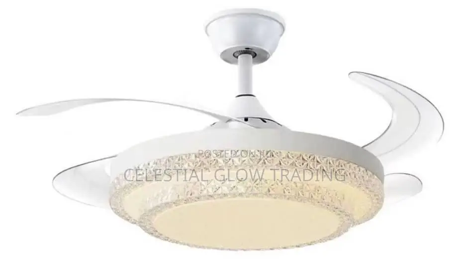 75w Modern Gold Retractable Ceiling Fan With Led Light Remote Control