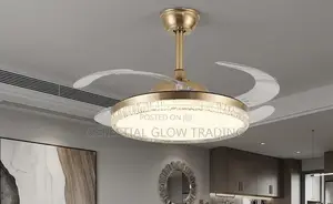 75w Modern Gold Retractable Ceiling Fan With Led Light Remote Control