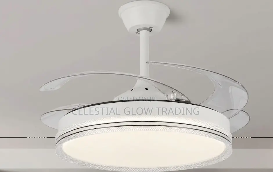 75w Modern Gold Retractable Ceiling Fan With Led Light Remote Control