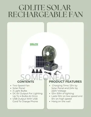 Gdlite Solar Rechargeable Fan