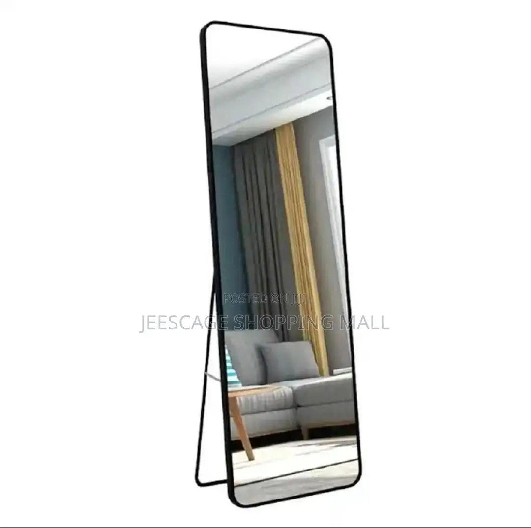 Full Length Freestanding Floor Mirror With Stand, Slim Black Frame