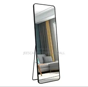 Full Length Freestanding Floor Mirror With Stand, Slim Black Frame