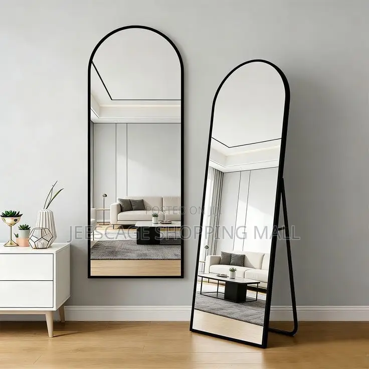 Full Length Freestanding Floor Mirror With Stand, Slim Black Frame