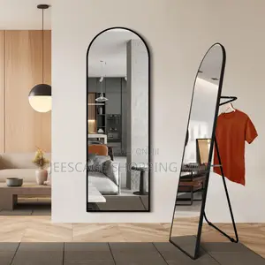 Full Length Freestanding Floor Mirror With Stand, Slim Black Frame