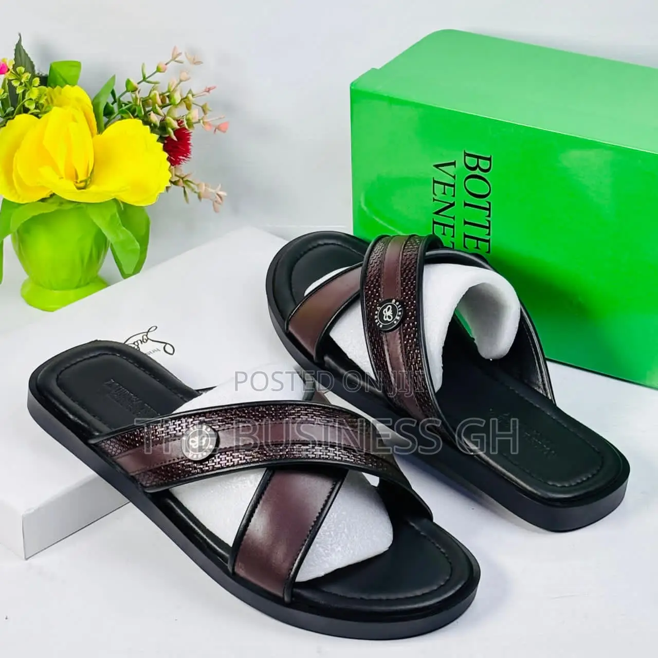 Cross Leather Slippers for Men