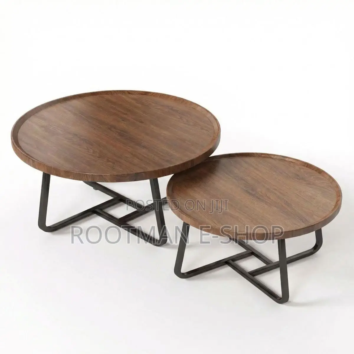 Modern Nesting Coffee Table Set of 2, Fluted Wood Circle Tables