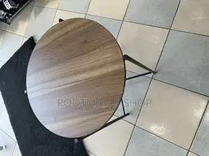 Walnut Veneer Top and Black Steel Frame Round Side Table