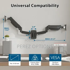 Adjustable Dual Monitor Wall Mount for 13-32" Screens, Vesa Compatible