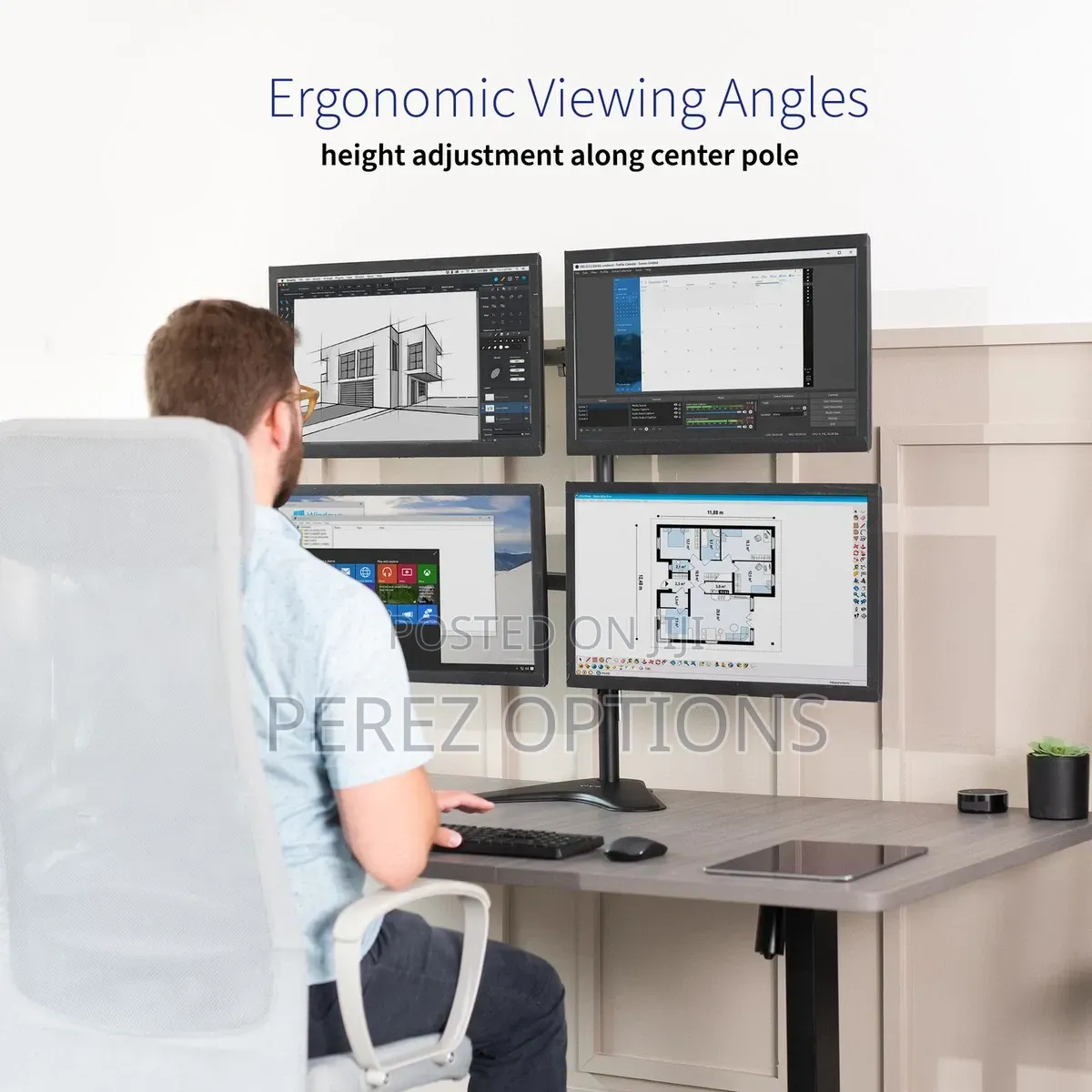 Freestanding Quad Monitor Stand Fully Adjustable With Tilt and Swivel