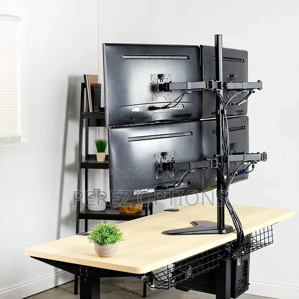 Freestanding Quad Monitor Stand Fully Adjustable With Tilt and Swivel