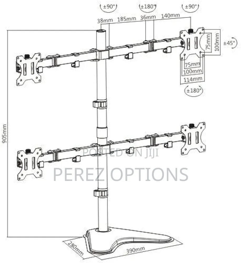 Freestanding Quad Monitor Stand Fully Adjustable With Tilt and Swivel