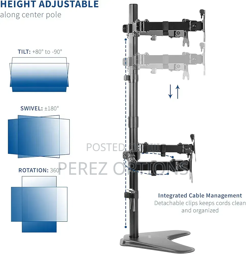 Freestanding Quad Monitor Stand Fully Adjustable With Tilt and Swivel