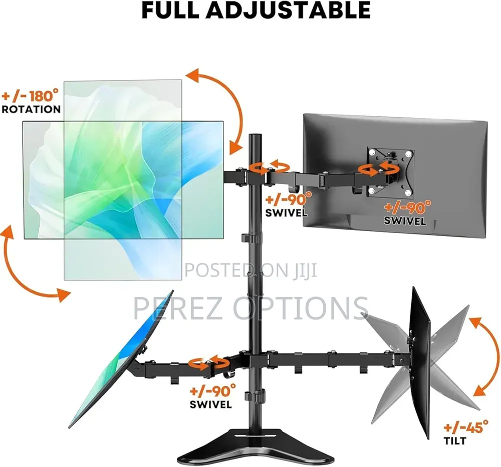 Freestanding Quad Monitor Stand Fully Adjustable With Tilt and Swivel