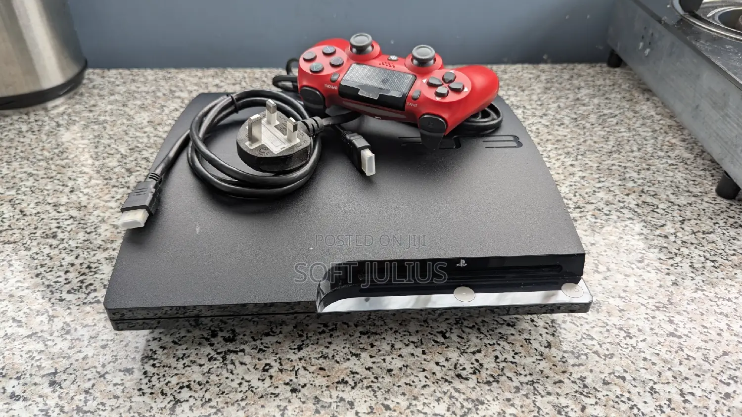 Black Ps3 With Red Ps4 Controller and Games Installed Ready for Sale