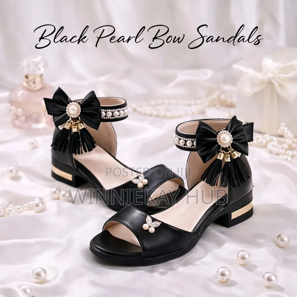 Black Pearl Bow Girls Sandals