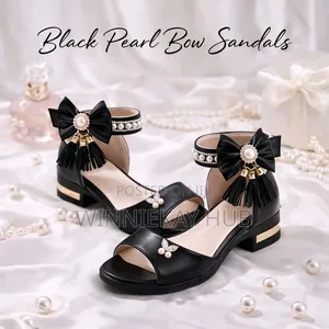 Black Pearl Bow Girls Sandals