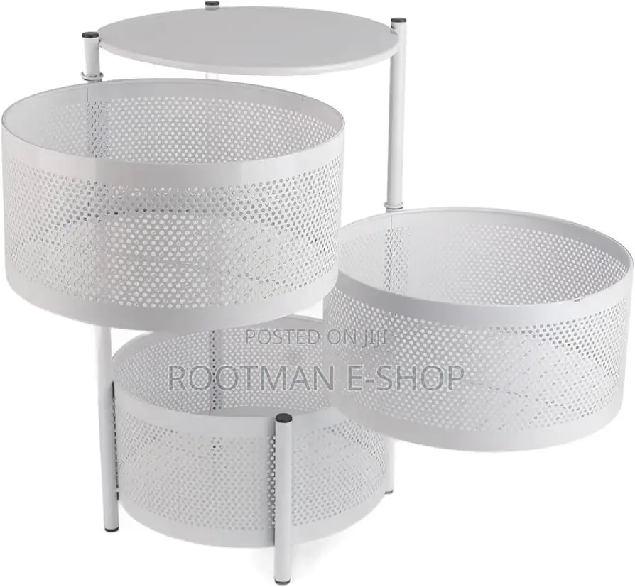 Three Tier Rotating Fruit Storage Rack With Wheels For Kitchen