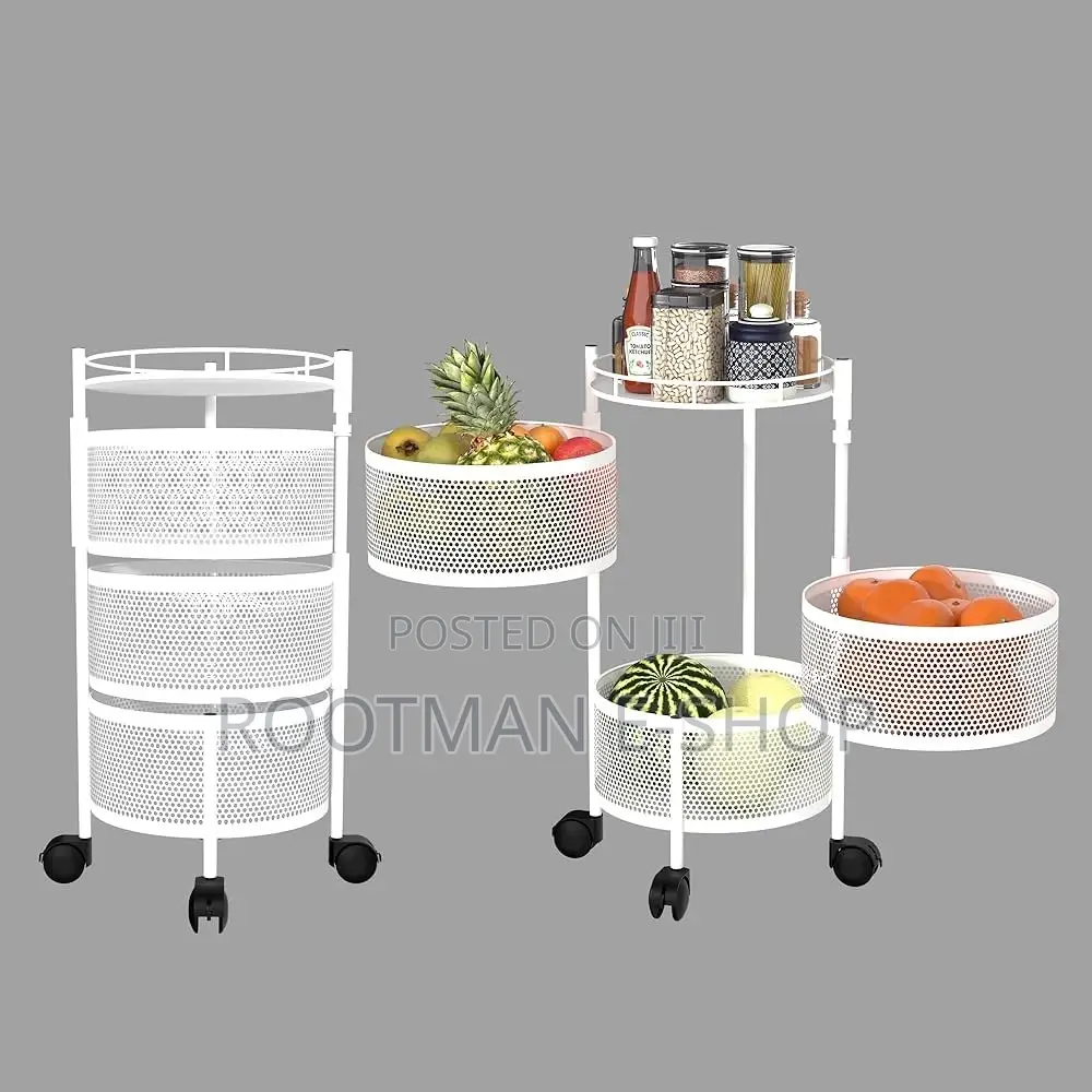 Set Of 2 Kitchen Storage Rack | 5-tier Round Storage Trolley Wheels