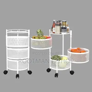 Set Of 2 Kitchen Storage Rack | 5-tier Round Storage Trolley Wheels