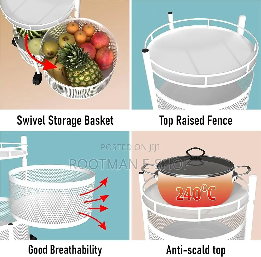 Set Of 2 Kitchen Storage Rack | 5-tier Round Storage Trolley Wheels